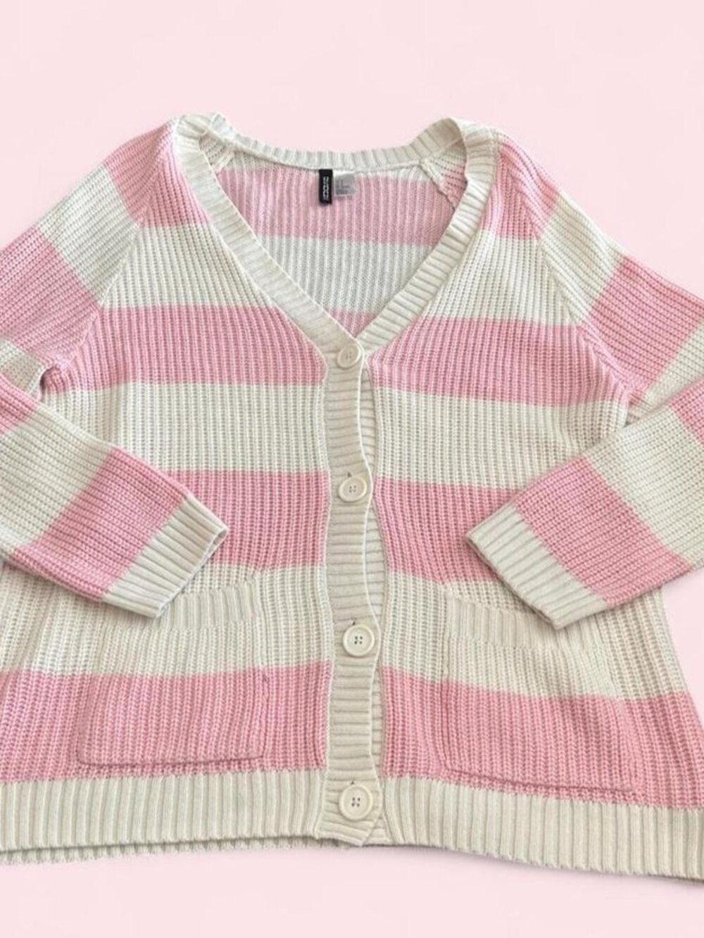 H&M Women's Pink and White Cardigan